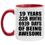 19th Birthday 19 Years 228 Months 6939 Days Of Awesome - 11oz Accent Mug Red
