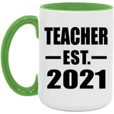 Teacher Established EST. 2021 - 15oz Accent Mug Green