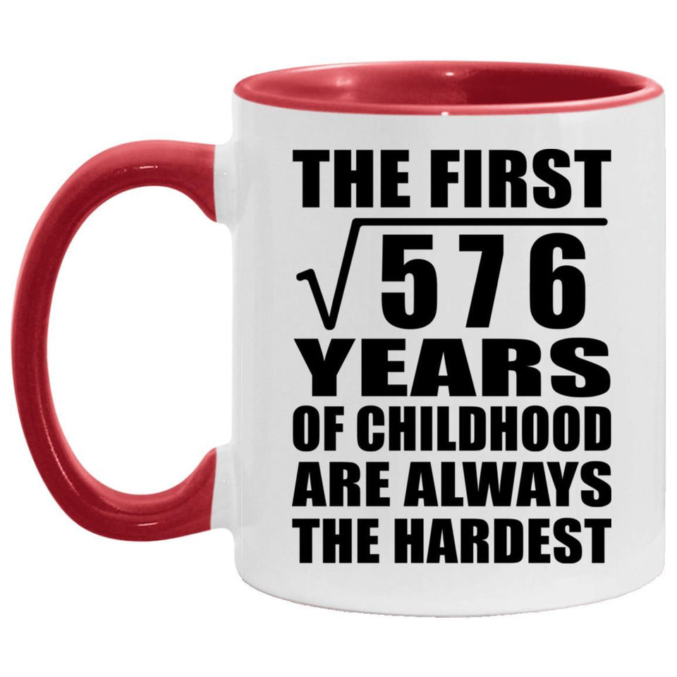 24th Birthday Square Root of 576 Years of Childhood - 11oz Accent Mug Red