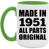 73rd Birthday Made in 1951 All Parts Original - 15oz Accent Mug Green