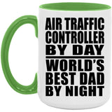 Air Traffic Controller By Day World's Best Dad By Night - 15oz Accent Mug Green