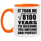 90th Birthday Took Square Root of 8100 Years To Awesome - 11oz Accent Mug Orange
