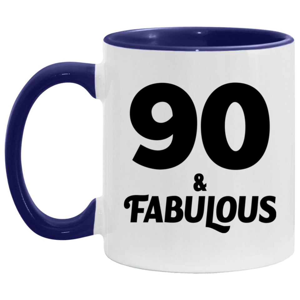 90th Birthday 90 & Fabulous - 11oz Accent Mug Purple
