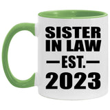 Sister In Law Established EST. 2023 - 11oz Accent Mug Green