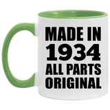 90th Birthday Made in 1934 All Parts Original - 11oz Accent Mug Green