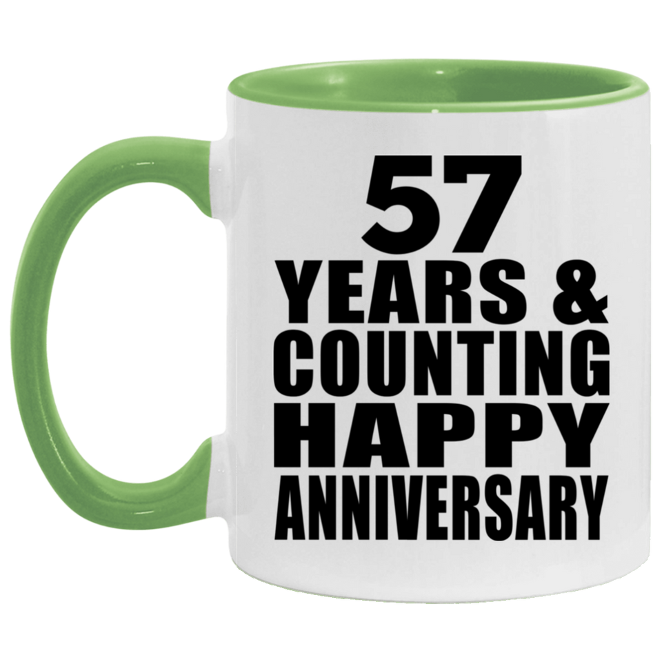 Happy 57th Anniversary 57 Years & Counting - 11oz Accent Mug Green