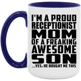 Proud Receptionist Mom Of Awesome Son - 15oz Accent Mug Purple