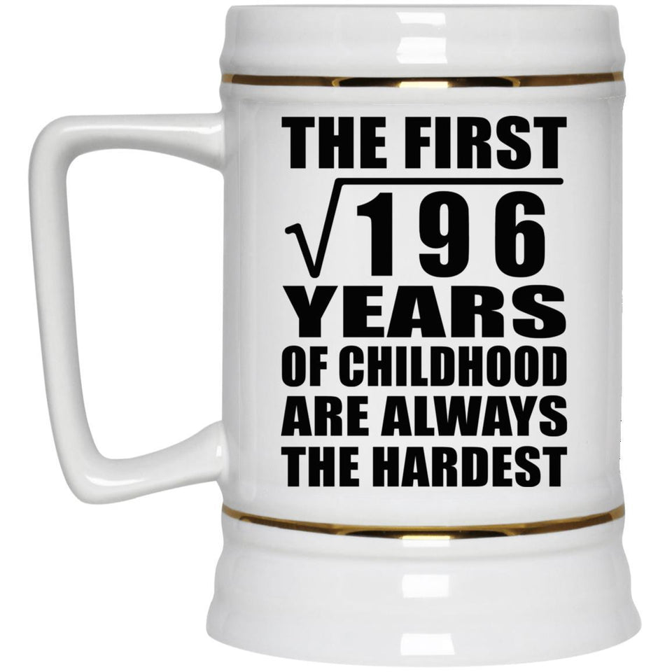 14th Birthday Square Root of 196 Years of Childhood - Beer Stein