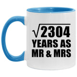 48th Anniversary Square Root of 2304 Years As Mr & Mrs - 11oz Accent Mug Blue