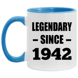 82nd Birthday Legendary Since 1942 - 11oz Accent Mug Blue