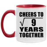 3rd Anniversary Cheers To Square Root of 9 Years Together - 11oz Accent Mug Red