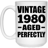 44th Birthday Vintage 1980 Aged Perfectly - 15oz Coffee Mug