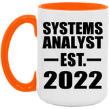 Systems Analyst Established EST. 2022 - 15oz Accent Mug Orange