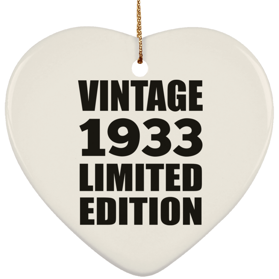 91st Birthday Vintage 1933 Limited Edition - Heart Ornament