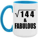 12th Birthday Square Root of 144 & Fabulous - 15oz Accent Mug Blue