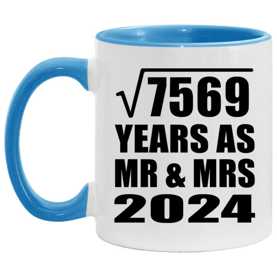 87th Anniversary Square Root of 7569 Years As Mr & Mrs 2024 - 11oz Accent Mug Blue