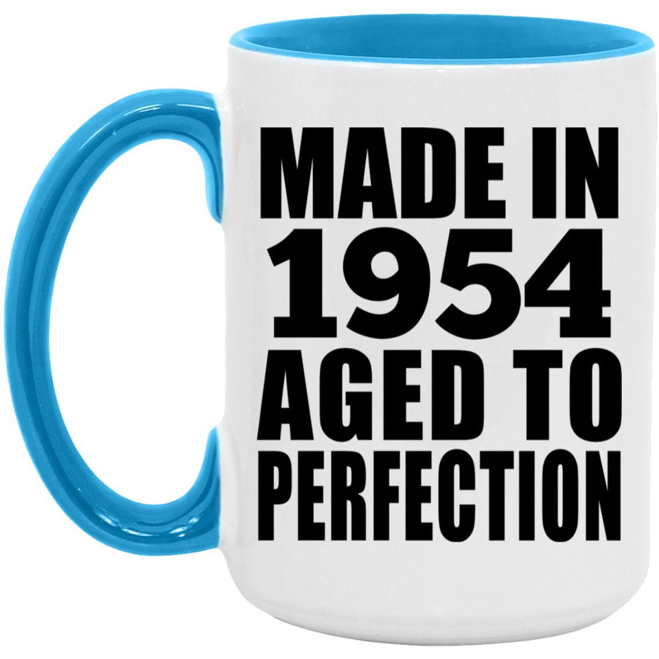 70th Birthday Made In 1954 Aged to Perfection - 15oz Accent Mug Blue