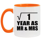 1st Anniversary Square Root of 1 Year As Mr & Mrs - 11oz Accent Mug Orange