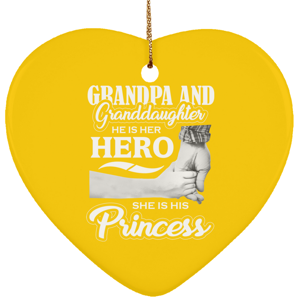 Grandpa & Granddaughter, He is Her Hero, She is His Princess - Heart Ornament