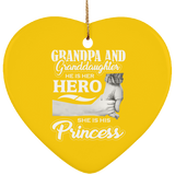 Grandpa & Granddaughter, He is Her Hero, She is His Princess - Heart Ornament