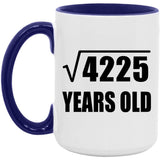 65th Birthday Square Root of 4225 Years Old - 15oz Accent Mug Purple