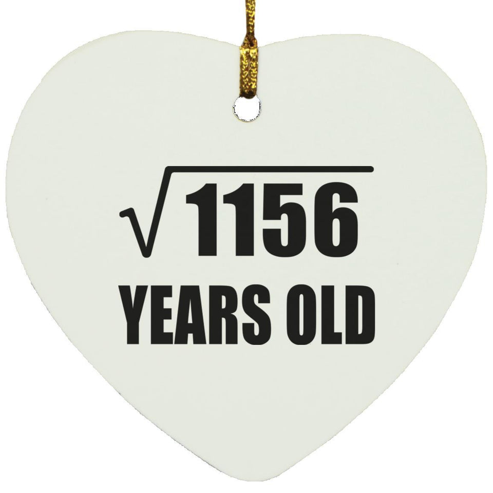 34th Birthday Square Root of 1156 Years Old - Heart Ornament