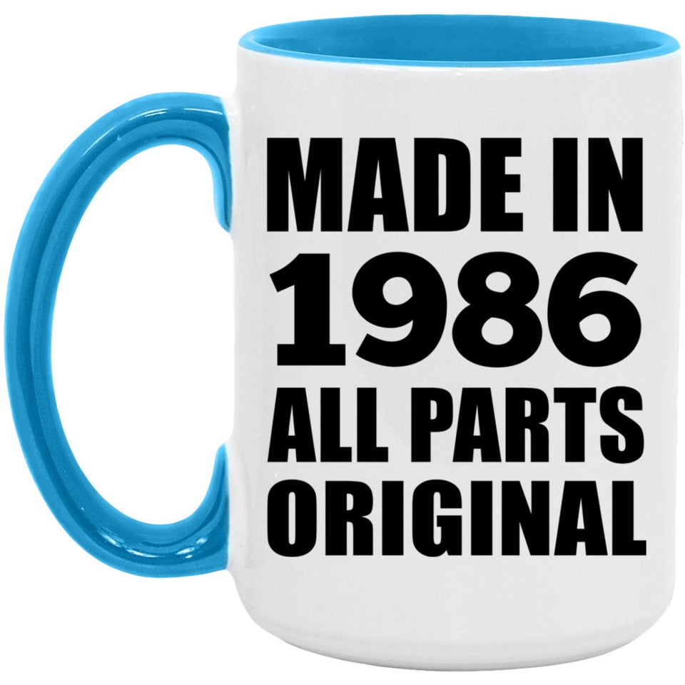 38th Birthday Made in 1986 All Parts Original - 15oz Accent Mug Blue