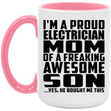Proud Electrician Mom Of Awesome Son - 15oz Accent Mug Pink