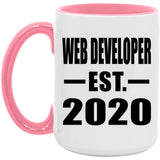 Web Developer Established EST. 2020 - 15oz Accent Mug Pink