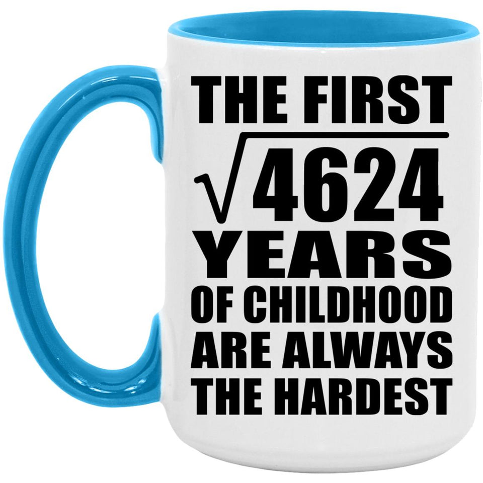 68th Birthday Square Root of 4624 Years of Childhood - 15oz Accent Mug Blue