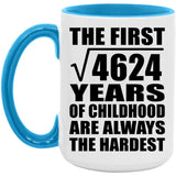 68th Birthday Square Root of 4624 Years of Childhood - 15oz Accent Mug Blue