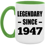 77th Birthday Legendary Since 1947 - 15oz Accent Mug Green