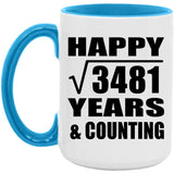 Happy 59th Anniversary Square Root of 3481 Years & Counting - 15oz Accent Mug Blue