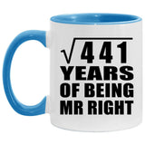 21st Anniversary Square Root of 441 Years of Being Mr Right - 11oz Accent Mug Blue