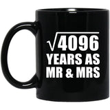 64th Anniversary Square Root of 4096 Years As Mr & Mrs - 11oz Coffee Mug Black