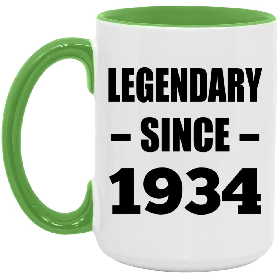 90th Birthday Legendary Since 1934 - 15oz Accent Mug Green