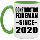 Construction Foreman Since 2020 - 15oz Accent Mug Green