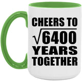 80th Anniversary Cheers To Square Root of 6400 Years Together - 15oz Accent Mug Green