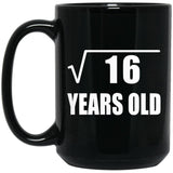 4th Birthday Square Root of 16 Years Old - 15oz Coffee Mug Black