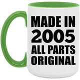 19th Birthday Made in 2005 All Parts Original - 15oz Accent Mug Green