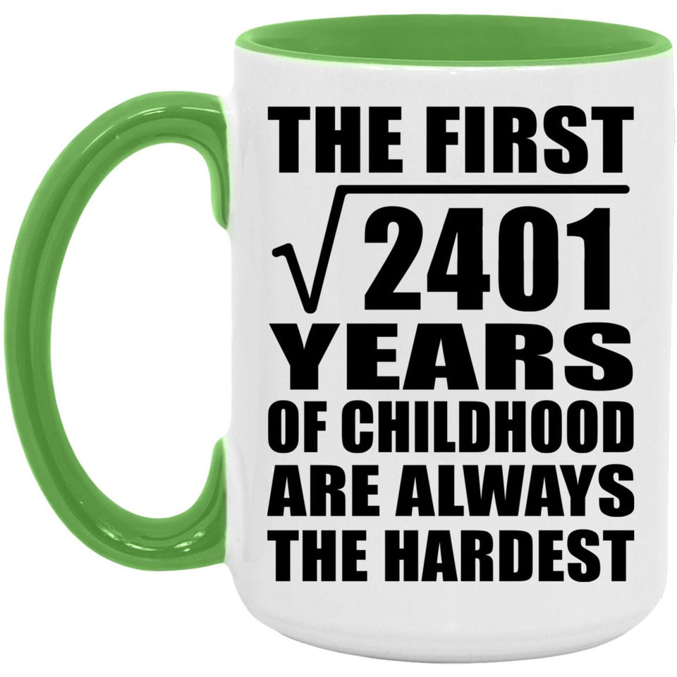 49th Birthday Square Root of 2401 Years of Childhood - 15oz Accent Mug Green