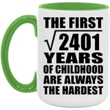 49th Birthday Square Root of 2401 Years of Childhood - 15oz Accent Mug Green