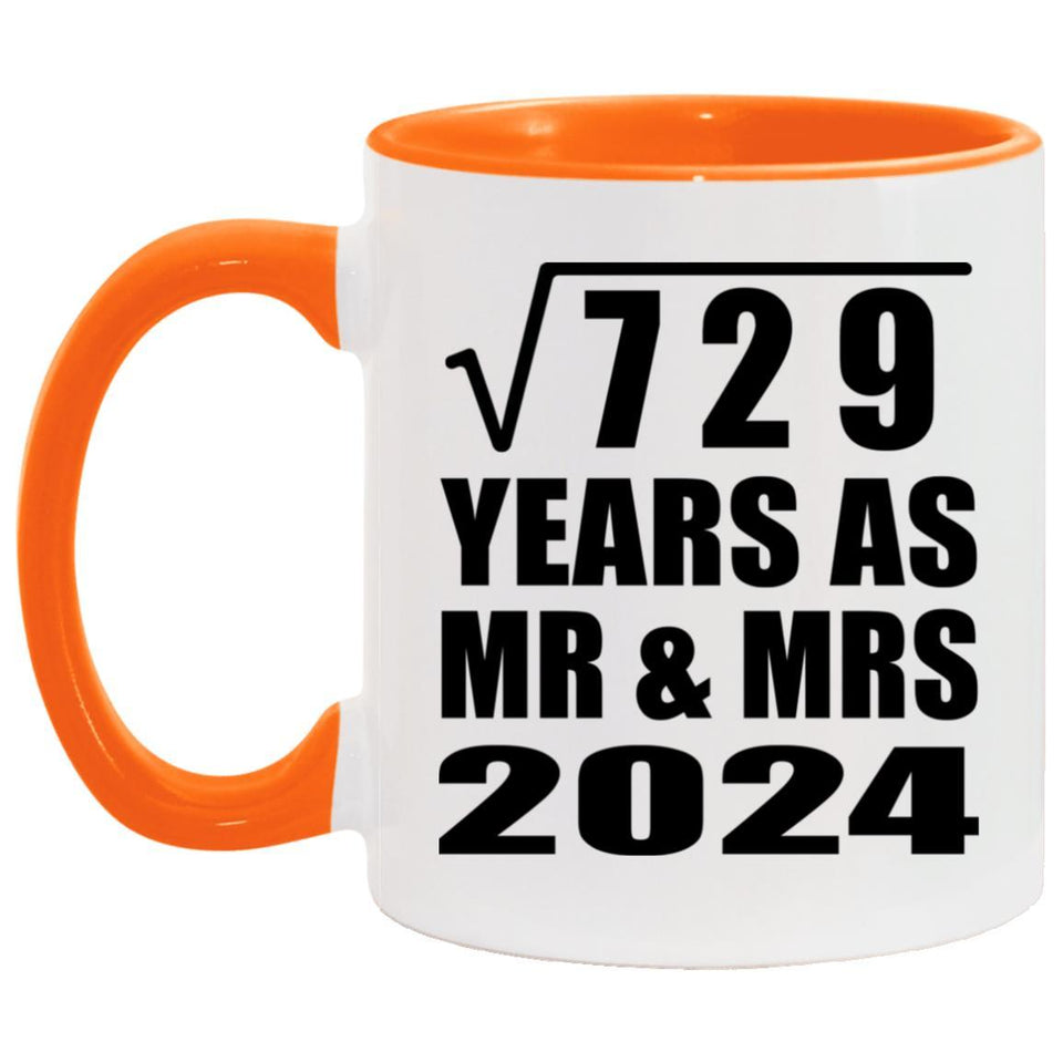 27th Anniversary Square Root of 729 Years As Mr & Mrs 2024 - 11oz Accent Mug Orange