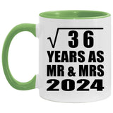 6th Anniversary Square Root of 36 Years As Mr & Mrs 2024 - 11oz Accent Mug Green