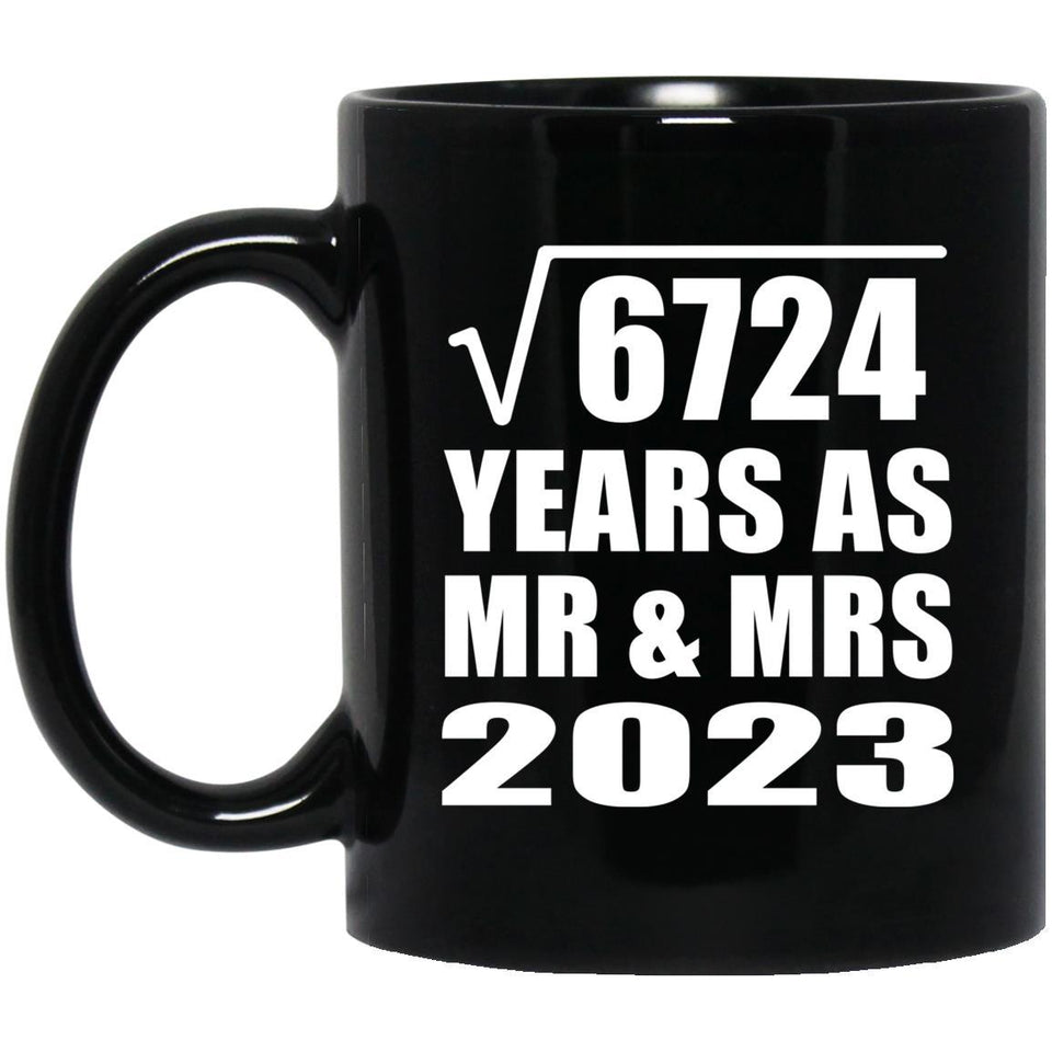 82nd Anniversary Square Root of 6724 Years As Mr & Mrs 2023 - 11oz Coffee Mug Black