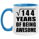 12th Birthday Square Root of 144 Years of Being Awesome - 11oz Accent Mug Blue