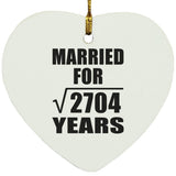 52nd Anniversary Married For Square Root of 2704 Years - Heart Ornament