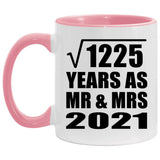 35th Anniversary Square Root of 1225 Years As Mr & Mrs 2021 - 11oz Accent Mug Pink