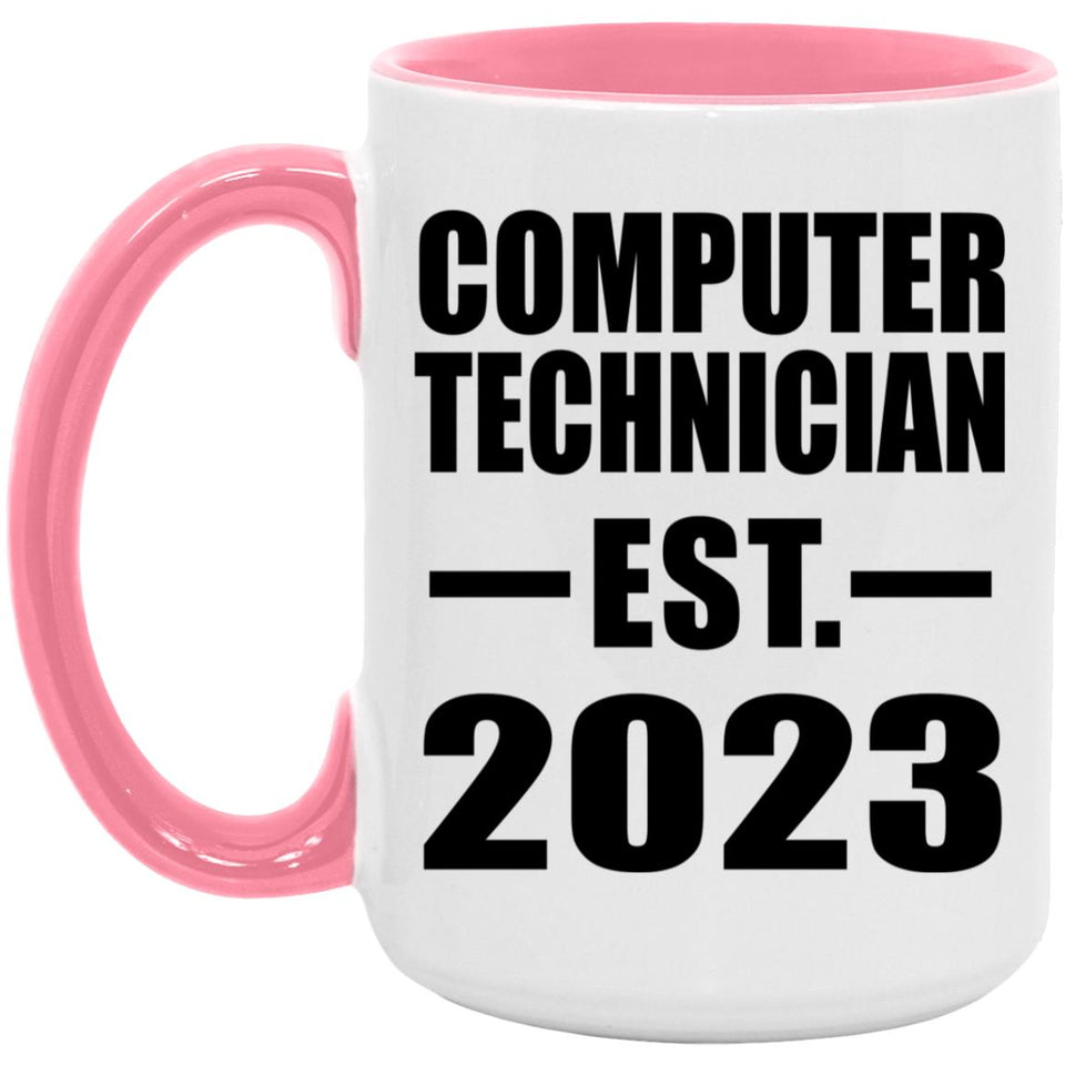 Computer Technician Established EST. 2023 - 15oz Accent Mug Pink