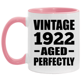 102nd Birthday Vintage 1922 Aged Perfectly - 11oz Accent Mug Pink